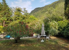 Large swimming pool in a green setting