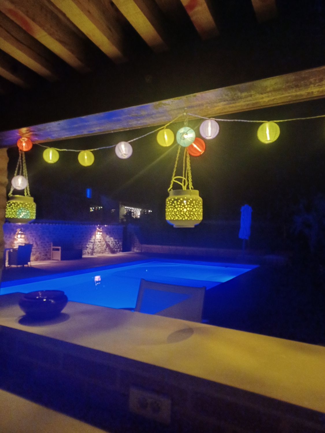 Garden with swimming pool, pool house and petanque court 