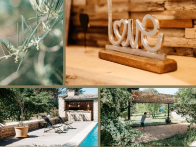 Garden with swimming pool, pool house and petanque court 