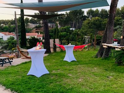 Garden with heated swimming pool for your small and large events