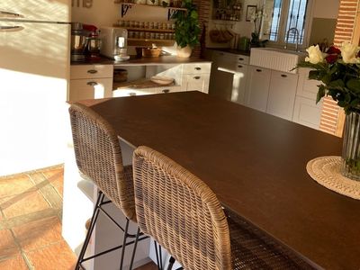 Stone house and vegetarian guest table