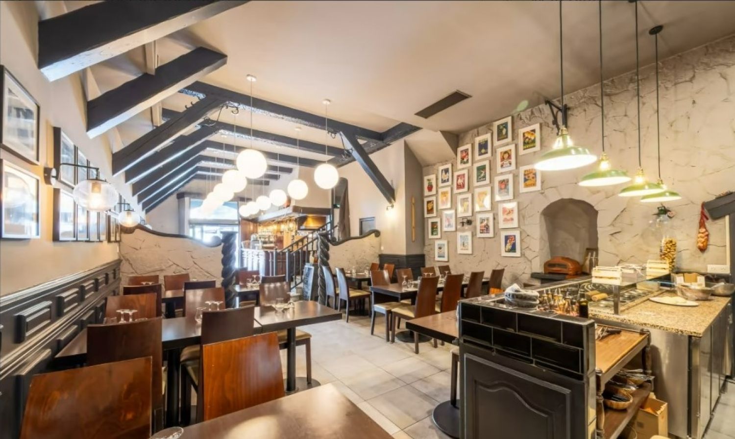 Spacious two-level restaurant rooms