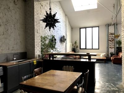 Industrial style high ceiling loft