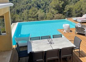 Mountain view terrace with infinity pool not overlooked