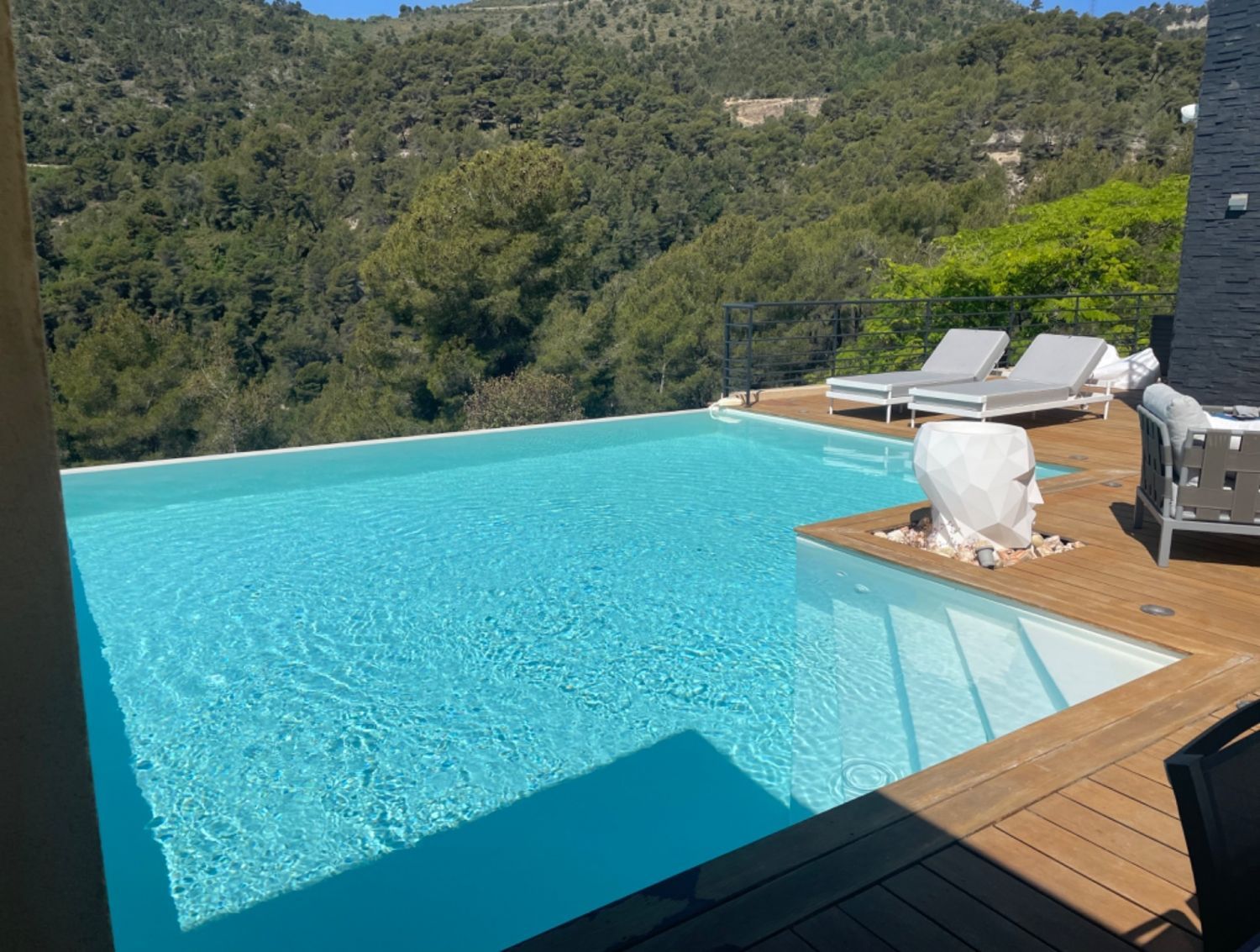 Terrasse vue montagne avec piscine à débordement sans vis à vis