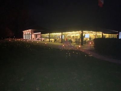 Reception area with a large park