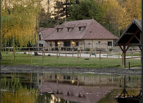 House, terrace and garden on the edge of a pond in the south of Burgundy