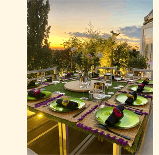 Paris terrace with Arc de Triomphe and Eiffel Tower sky view 