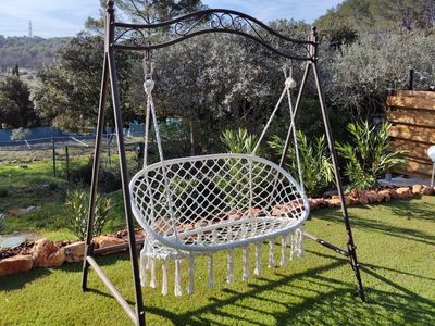 House with swimming pool in the middle of a pine forest