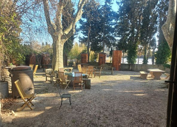 Courtyard of stills with copper vats