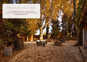 Courtyard of stills with copper vats