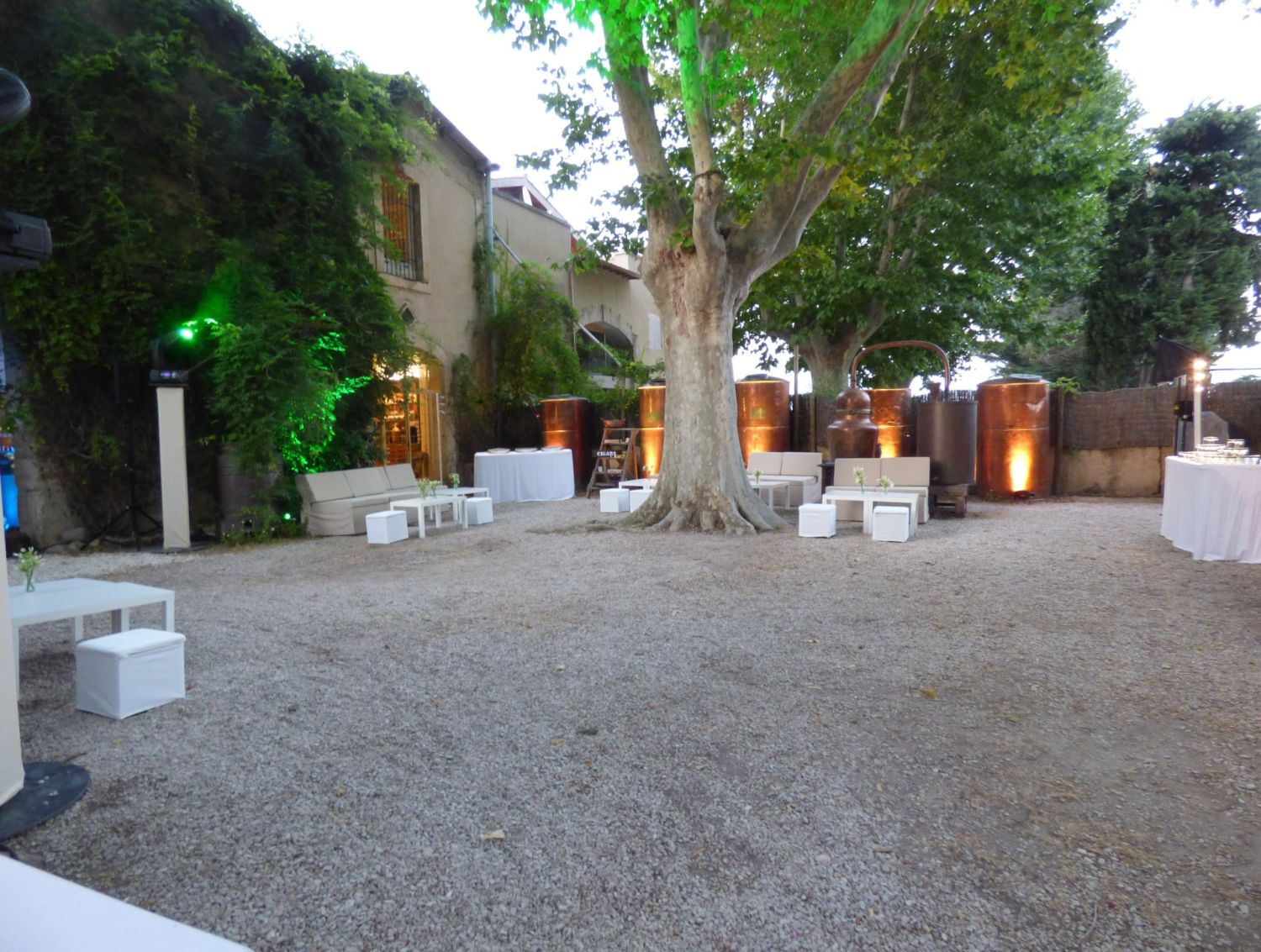 Courtyard of stills with copper vats
