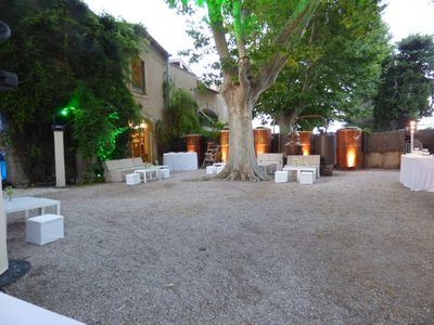 Courtyard of stills with copper vats