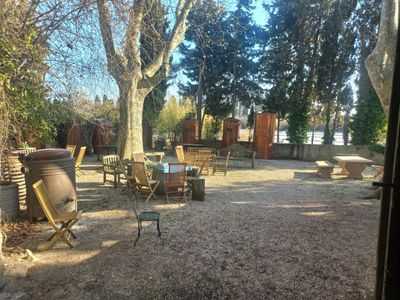Courtyard of stills with copper vats