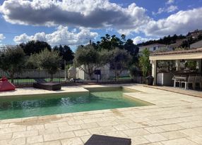 Sunbathing, swimming pool and pool house