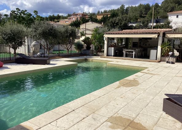 Sunbathing, swimming pool and pool house