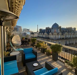 Terrace with beautiful view of the Eiffel Tower