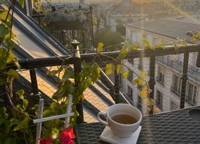 'Balconies with Eiffel Tower and sunset views', 