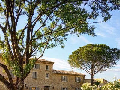 Mediterranean garden of a wine estate in Provence with swimming pool