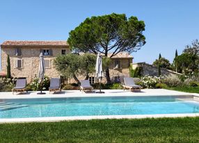 Mediterranean garden of a wine estate in Provence with swimming pool