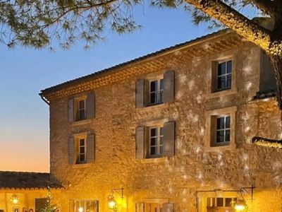Mediterranean garden of a wine estate in Provence with swimming pool
