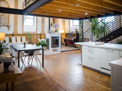 A chapel turned loft with a view of the Auvergne volcanoes