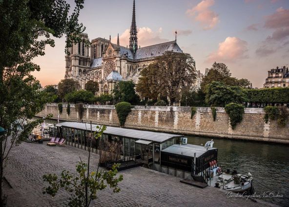 Barge with view of Notre-Dame de Paris (JO 2024 dry hire)