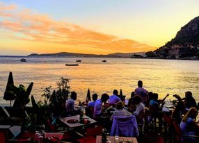 Outdoor restaurant and private beach