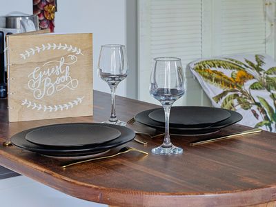 Cottages and garden on an island 