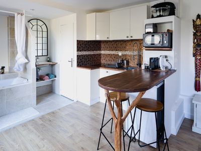 Cottages and garden on an island 