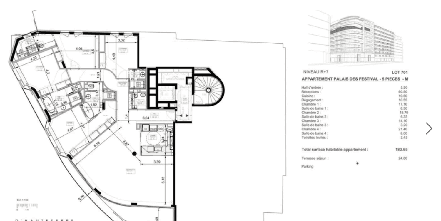 4 bedrooms apartment in 1st croisette building