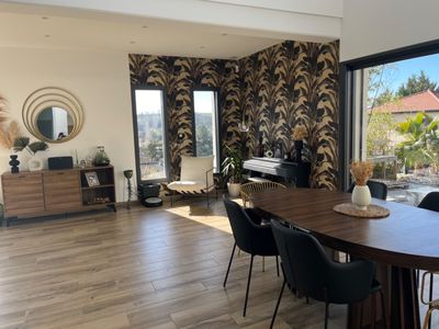 Contemporary house with hill views