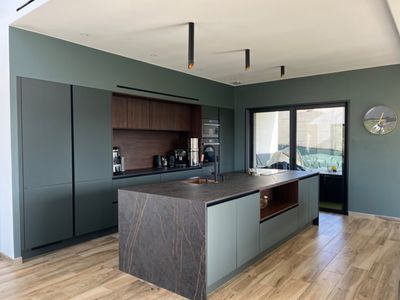 Contemporary house with hill views