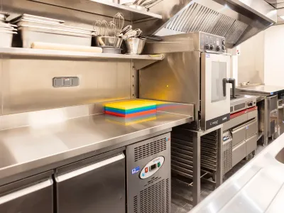 Private dining room with professional kitchen