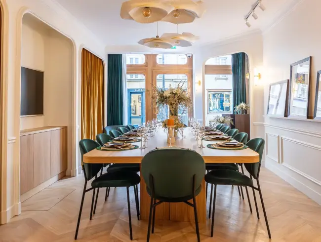 Private dining room with professional kitchen