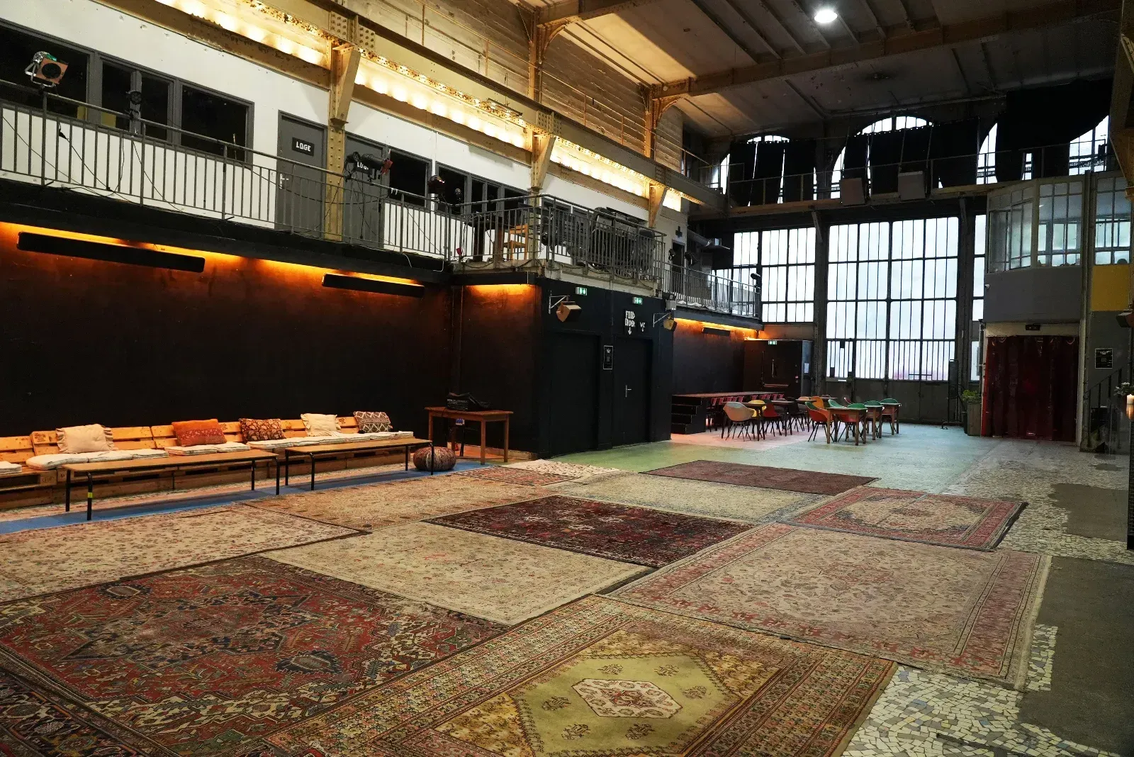 An industrial room equipped for all types of meetings and events