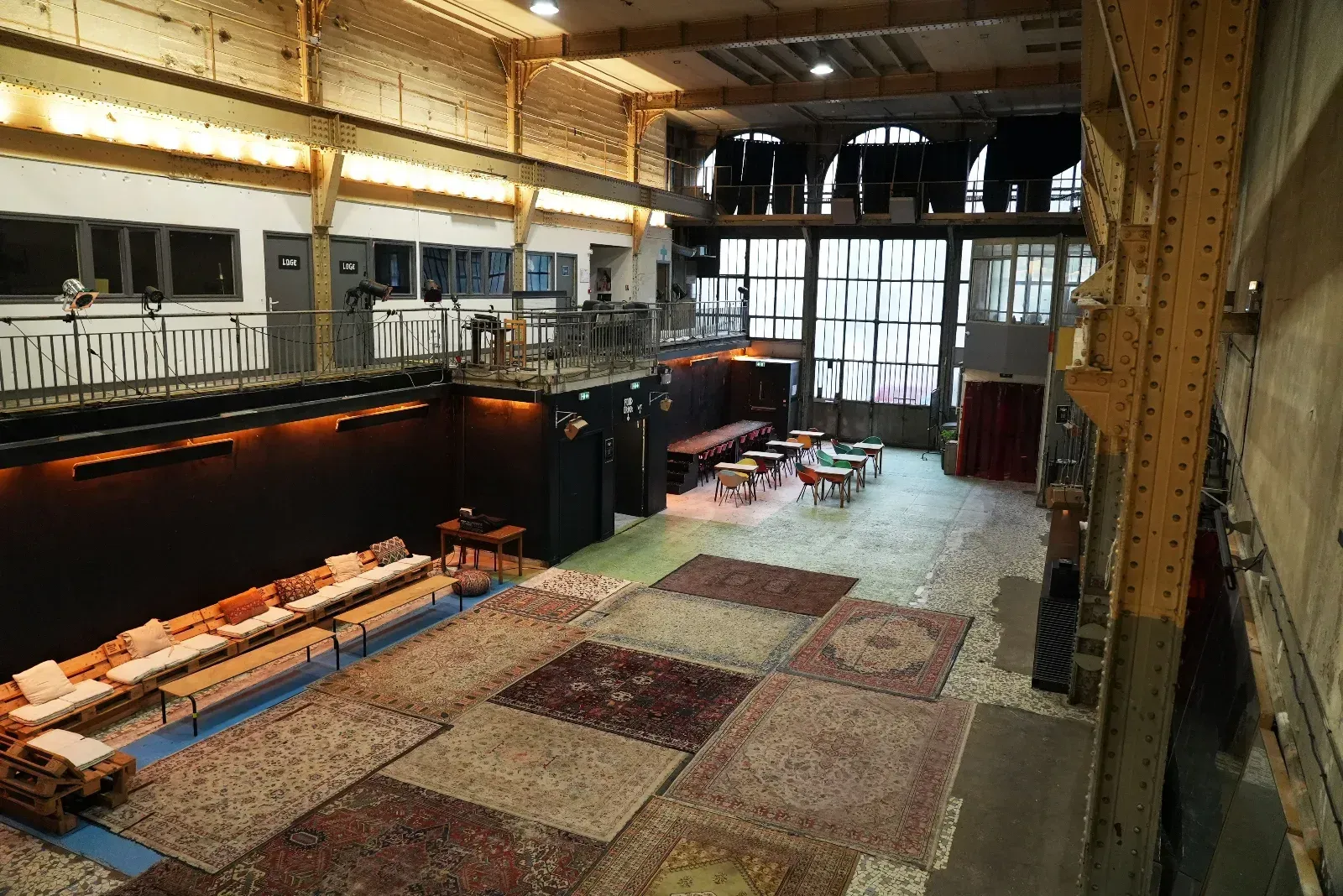An industrial room equipped for all types of meetings and events