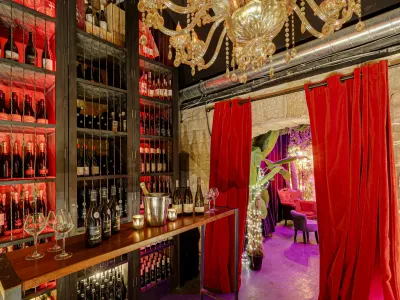 Tropical Theatrical Venue with Black Cinema Curtain & Spotlight Atmosphere