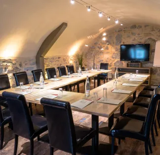 A meeting room with a unique character