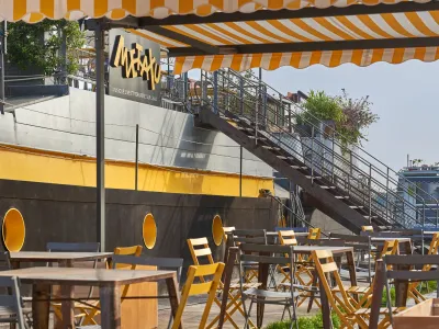 Colourful barge on the banks of the Canal de l'Ourq