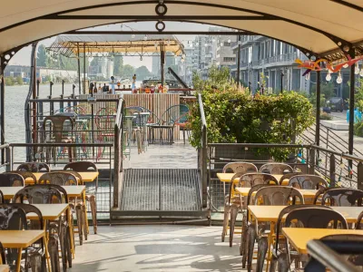 Colourful barge on the banks of the Canal de l'Ourq