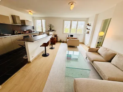 Bright living room with open-plan kitchen