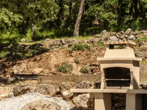 Piscine chauffée dans un jardin verdoyant