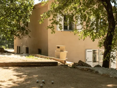 Heated swimming pool in a green garden