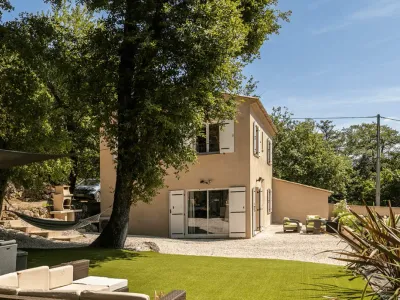 Heated swimming pool in a green garden