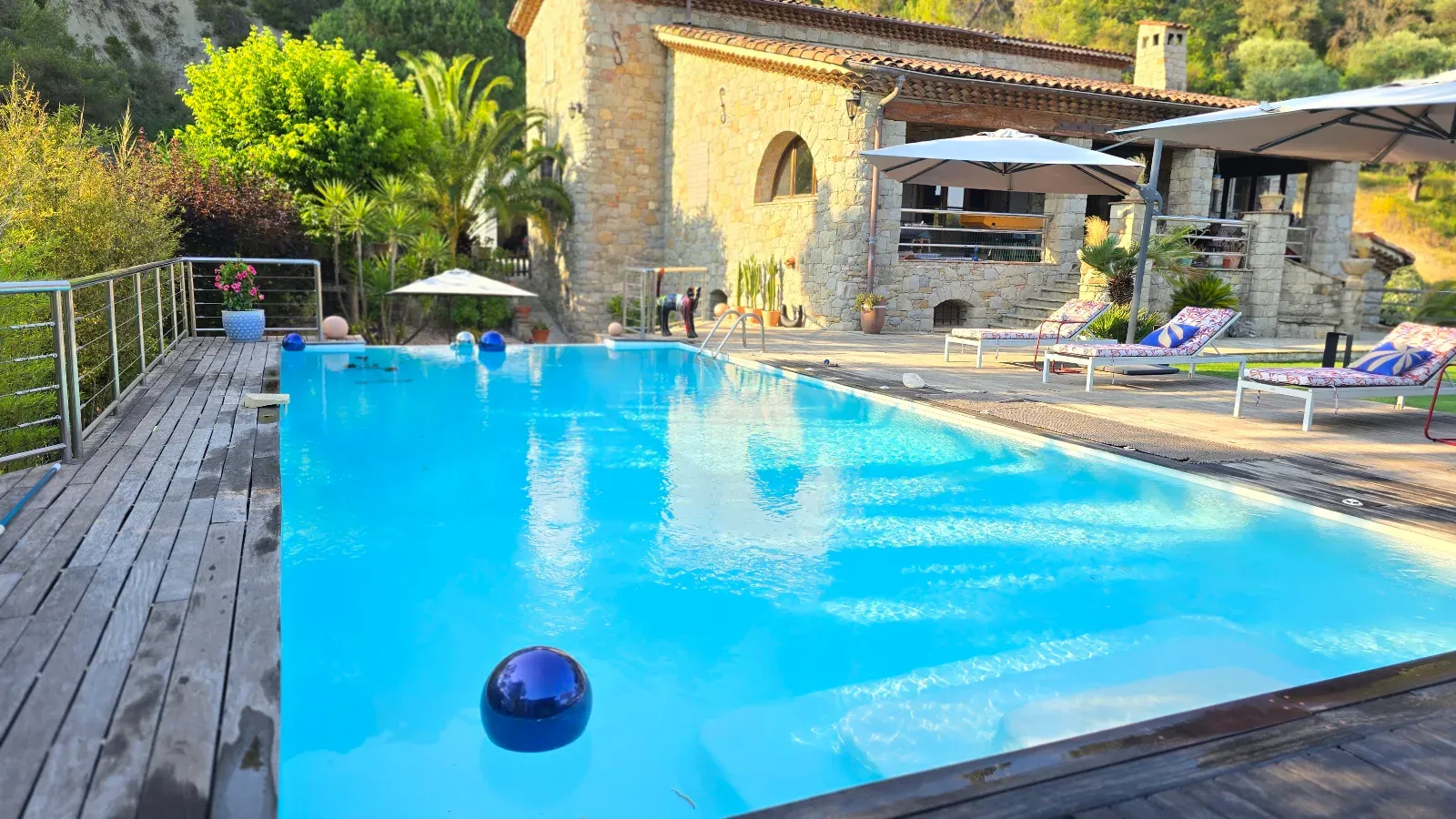 Garden with beautiful saltwater infinity pool