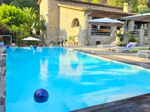 Garden with beautiful saltwater infinity pool