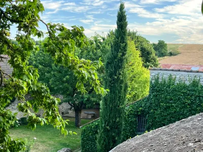 Terrace, garden and swimming pool in a renovated estate for seminars