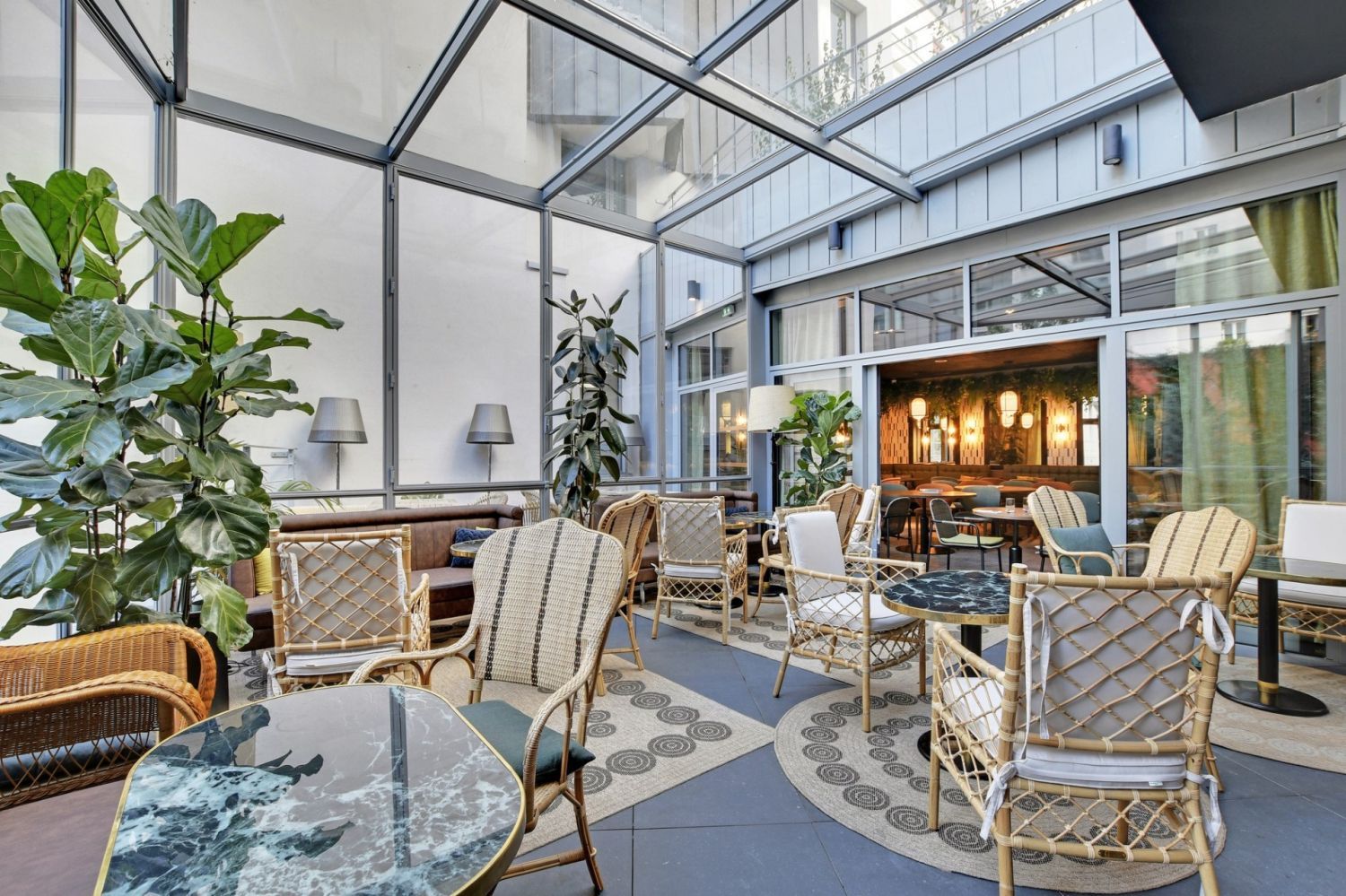 Glass-Roofed Parisian Venue with Private Bar & Lounge
