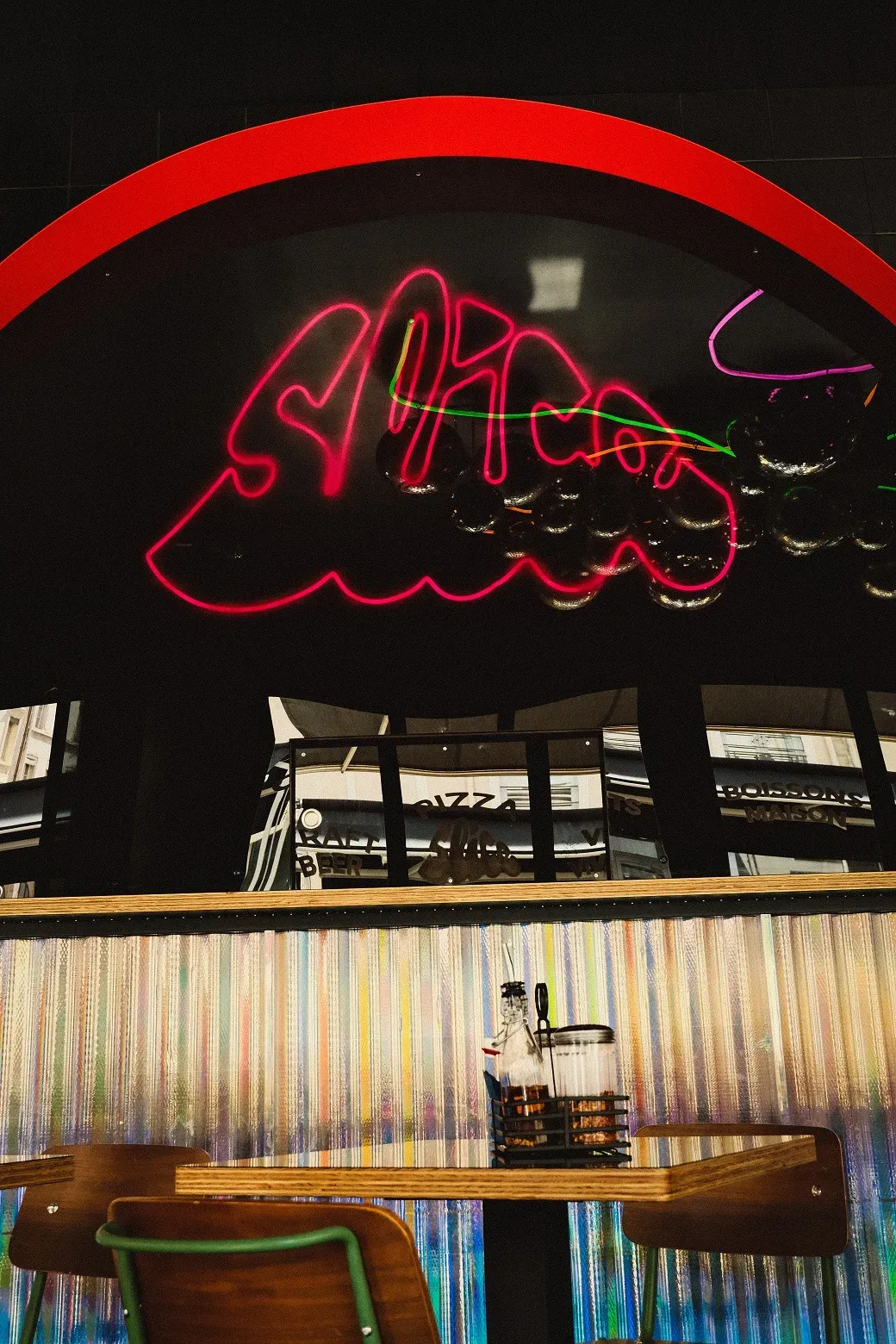 Glam Rock 80s Party Venue with Mirror Ball Ceiling & Neon Lights